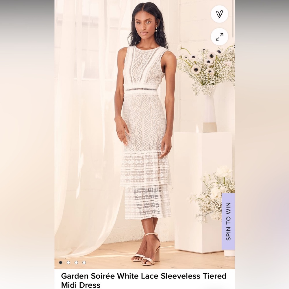 Lulus Garden Soirée White Lace Sleeveless Tiered Midi Dress